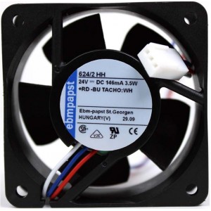 Ebmpapst 624/2HH 24V 146mA 3.5W 3wires Cooling Fan